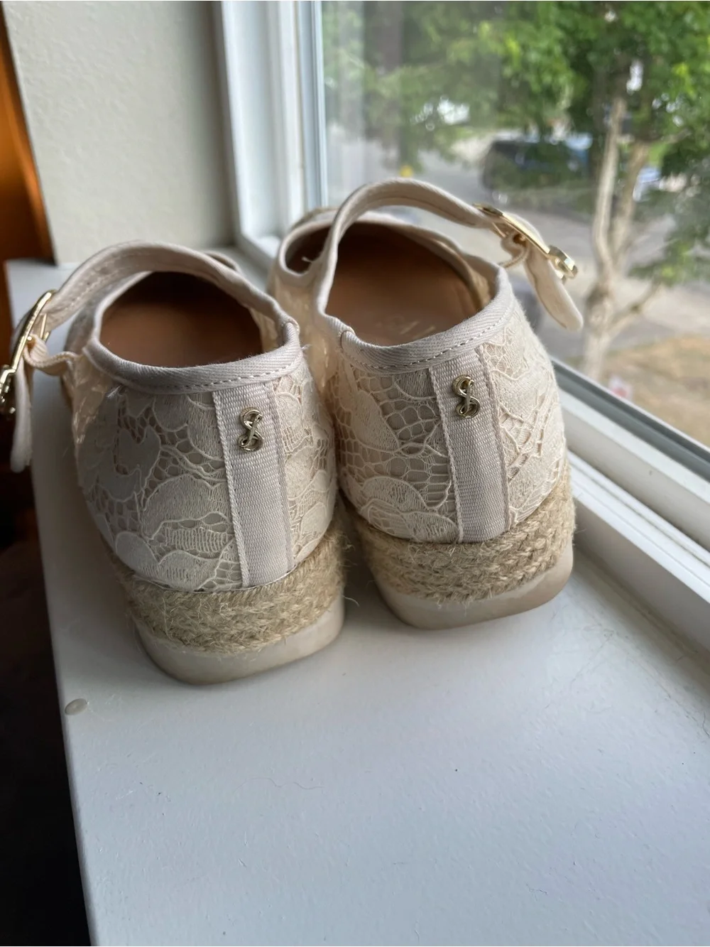 Sam & Libby Cream Lace Espadrille Mary Jane Wedge